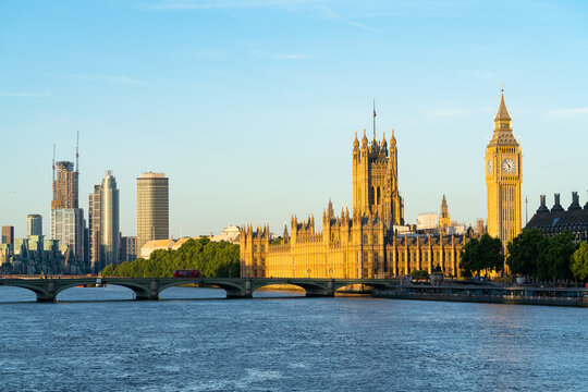 Big Ben and Westminster bridge in London. England