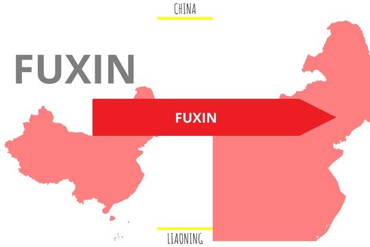 Fuxin: Illustration mit dem Namen der chinesischen Stadt Fuxin in der Provinz Liaoning