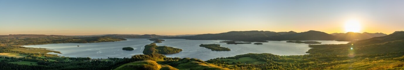 Loch Lomond panorama at sunset in Scotland 