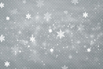 Naklejka na ściany i meble Realistic falling snow.Christmas background.Isolated on transparent background.