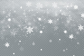 Naklejka na ściany i meble Realistic falling snow.Christmas background.Isolated on transparent background.