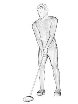 3d rendered medically accurate illustration of the skeleton of a golf player