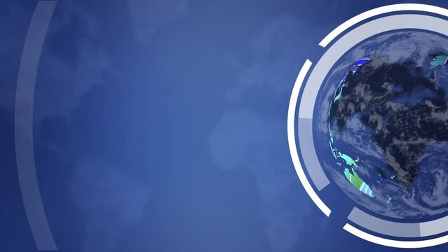 Earth Globe revolving loop with clouds and stylized map. Ideal for presentations of text and message.