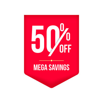Mega Savings 50% Off Shopping Vector Ribbon