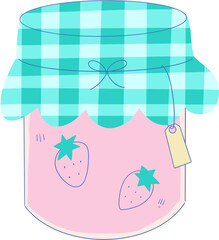 Illustration of strawberry jam in jar cafe menu element for decorative