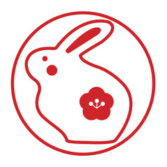 2023年　卯年　年賀状　イラスト　和風なうさぎのシンプルな置物風 スタンプはんこ線　アイコン風