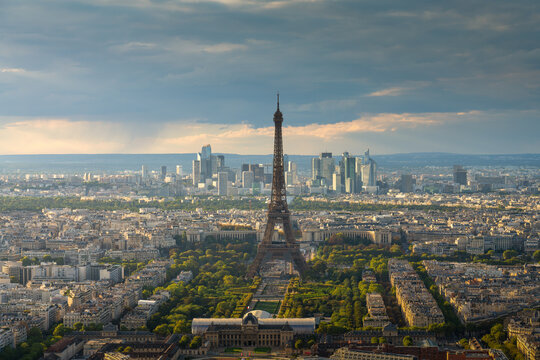 Aerial sunset view of Eiffel Tower in Paris. France