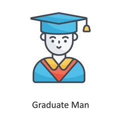 Graduate Man Filled Outline Vector Icon Design illustration on White background. EPS 10 File