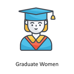 Graduate Women Filled Outline Vector Icon Design illustration on White background. EPS 10 File 