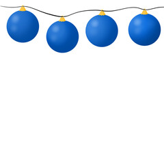 Beautiful New Year's balls. Cute Christmas garland with balloons. New Year decorations and balloons. Balloons with festive patterns.Cute new year decorations for holiday.
