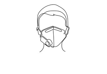 One continuous line drawing a medical face mask. Concept of coronavirus.