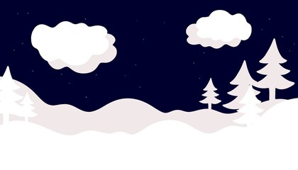 Flat background with snow and Christmas trees.Beautiful winter landscape with Christmas trees.Christmas trees in snow.Beautiful snowy mountains and Christmas trees.Light New Year background,template,w