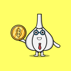 Garlic successful businessman holding gold coin cartoon vector image 