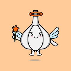Cute Cartoon Garlic character in the form of fairy in 3d cartoon style concept