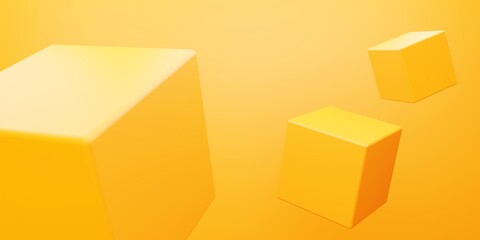 3d rendering of orange yellow cube abstract geometric background. Scene for advertising, technology, showcase, banner, cosmetic, fashion, business, metaverse. Sci-Fi Illustration. Product display