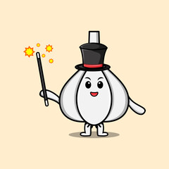 A gorgeous smart cute cartoon magician Garlic style design in flat cartoon style illustration