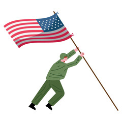 soldier lifting usa flag