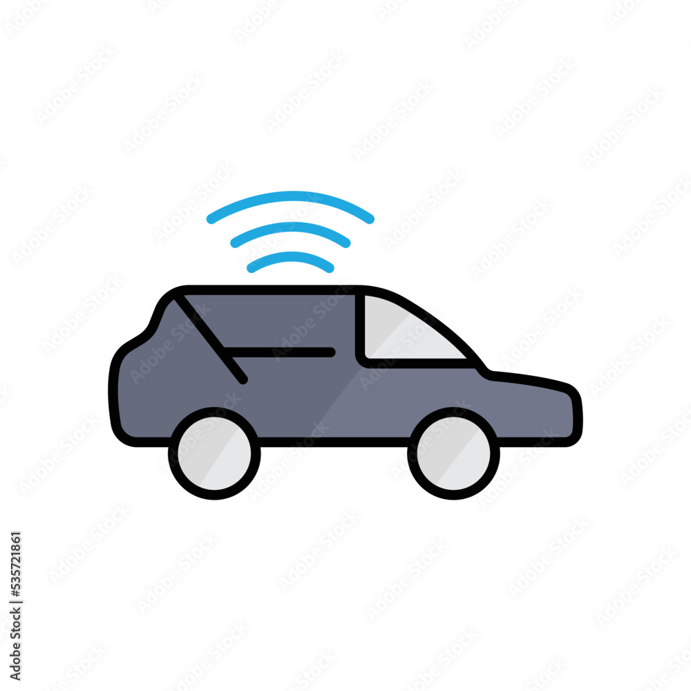 Poster car icon illustration with signal. icon related to smart device. lineal color icon style. simple des
