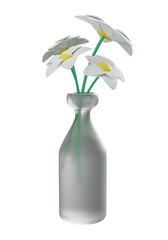 A bouquet of flowers in a transparent ceramic vase.3D rendering