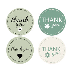 Thank you classic round stickers. Set labels and bages.Logo circle stamp set. Vector illustration. Round Template logo for small business.