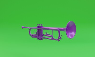 3d illustration, trumpet, green background, 3d rendering