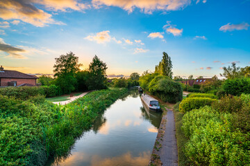 Grand Union canal at sunset in Milton Keynes. England
