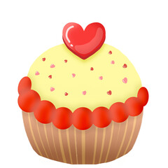 Cupcake with mini heart cartoon illustration 