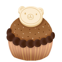 Cupcake with bear biscuit cartoon illustration 