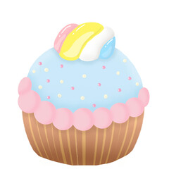 Cupcake with marshmallow cartoon illustration 
