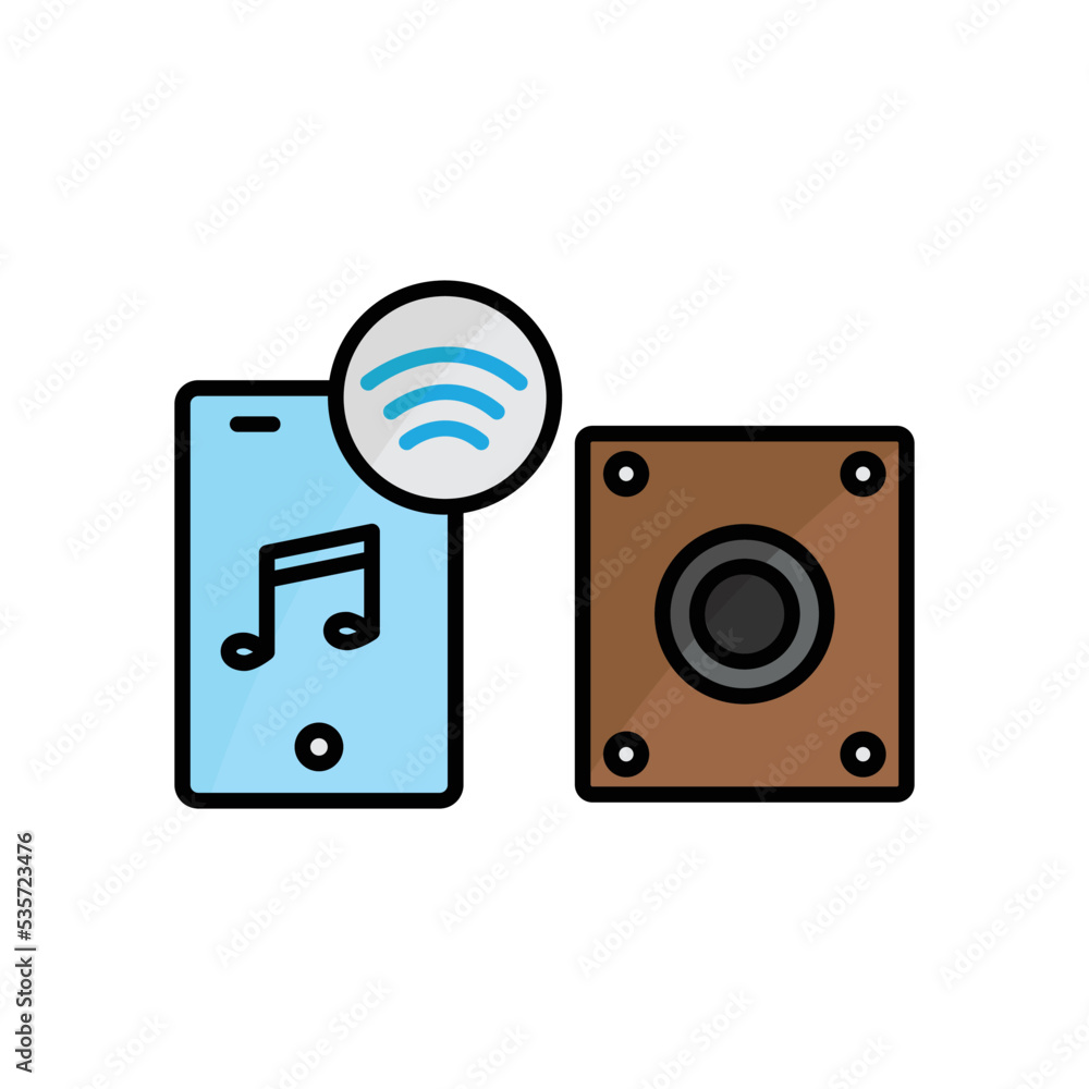 Aufkleber music box icon illustration with mobile phone and signal. icon related to smart device. lineal color