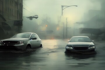 Obraz na płótnie Canvas Traffic in the flooded city