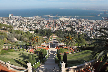 View of the Bahai Gardens and the Bahai Temple.