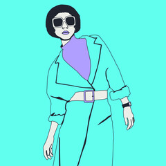 Fashion minimal illustration. Elegant Lady. Stylish retro look. 