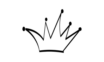Hand drawn doodle crown. Crown logo hand drawn icon. Black doodle element isolated on white.