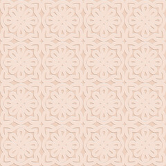 Perforated embossed seamless pattern on beige background, decorative art vector illustration