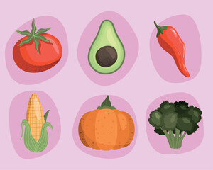 six fresh vegetables