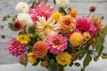 Floral composition of dahlia flowers, pink color bouquet of flowers  © meegi