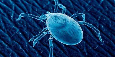 3d rendered illustration of a tick on human skin, sem style