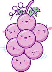 Grapes character cute cartoon kawaii vector illustration