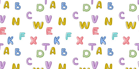 Seamless pattern set of cartoons in the English alphabet for the child abc . Hand drawing. Design for typography, banners, cards and more. Flat vector style.