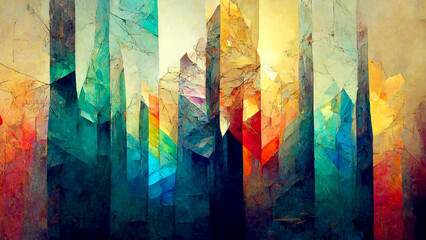 Gemstones, crystals, digital illustration, abstract painting