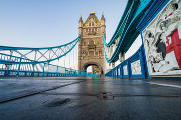 Fototapeta na wymiar Tower Bridge seen from the pavement tiles. London. England