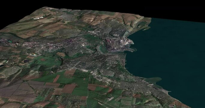 Mariupol map rotate 360 loop ccw with 3d relief 4K satellite ground height