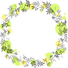 floral wreath yellow green- frame PNG