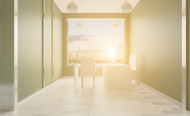 Modern office Cabinet.  3D rendering.   Meeting room. Sunset.