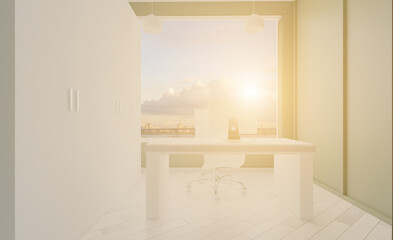Modern office Cabinet.  3D rendering.   Meeting room. Sunset.