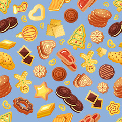 cookies pattern. bakery delicious products homemade snacks cookies. Vector seamless background