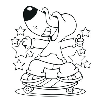 recommend clip art: Funny dog with his skateboard with stars in the background