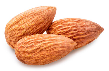 Roasted Delicious Almond isolated on white background, Roasted Almond on white With work path.