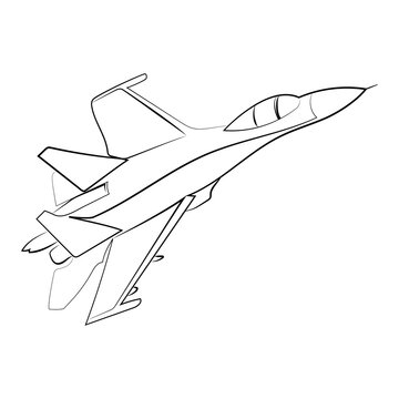recommend clip art: Sukhoi Su-27 Flanker Minimalist line drawing vector illustration.Ukrainian military aircraft sketch illustration
